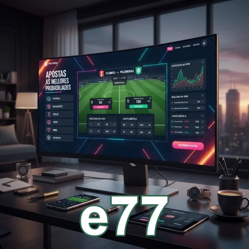 Celular com promoções e regras da e77 na tela